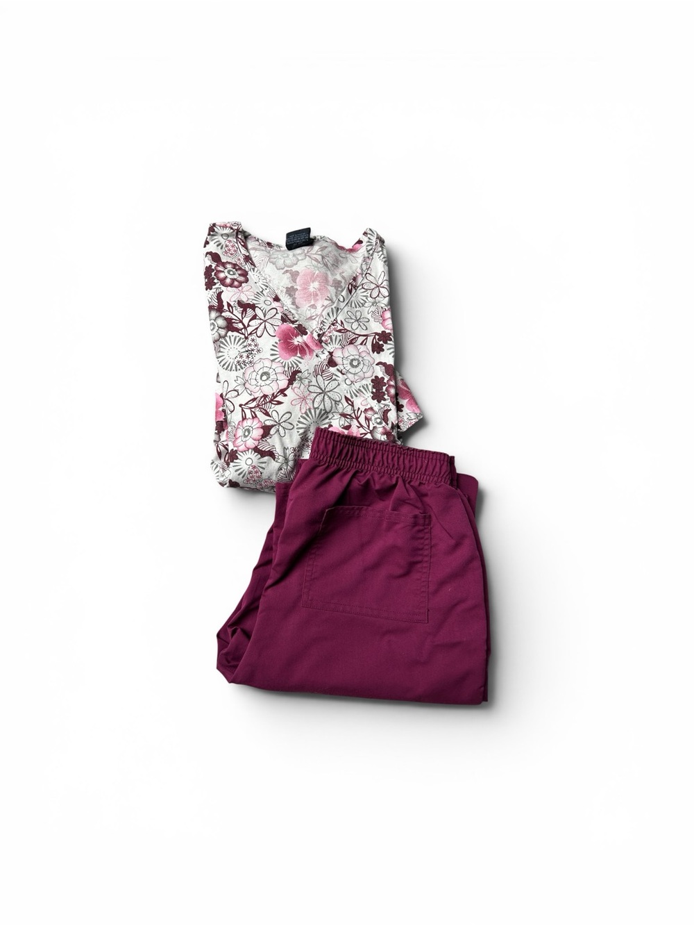 Floral Print Scrub Top and Wine Scrub Pants